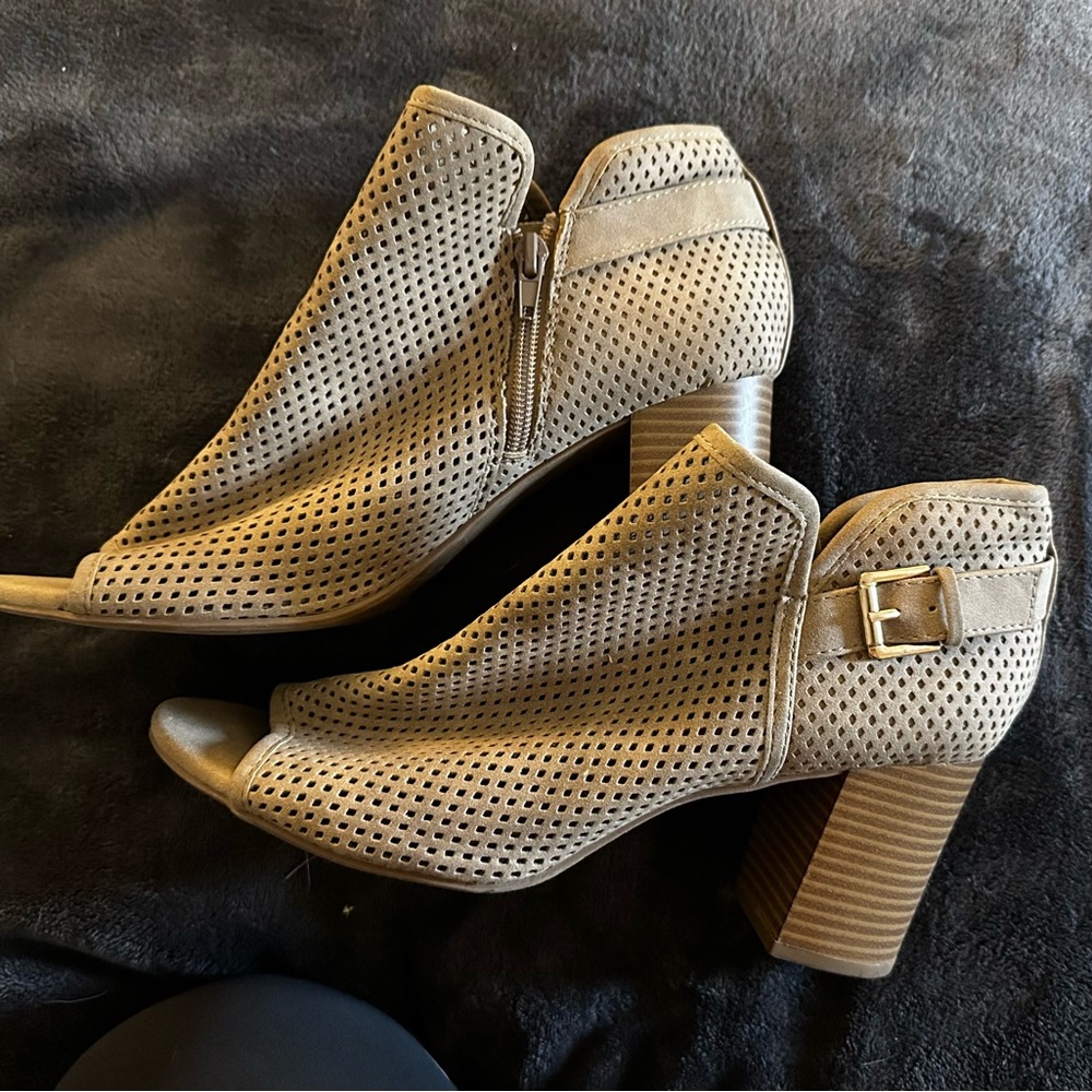 Women's Tan Peep-Toe Ankle Boots